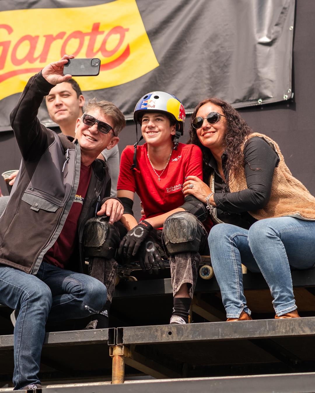 Família e atleta nos bastidores